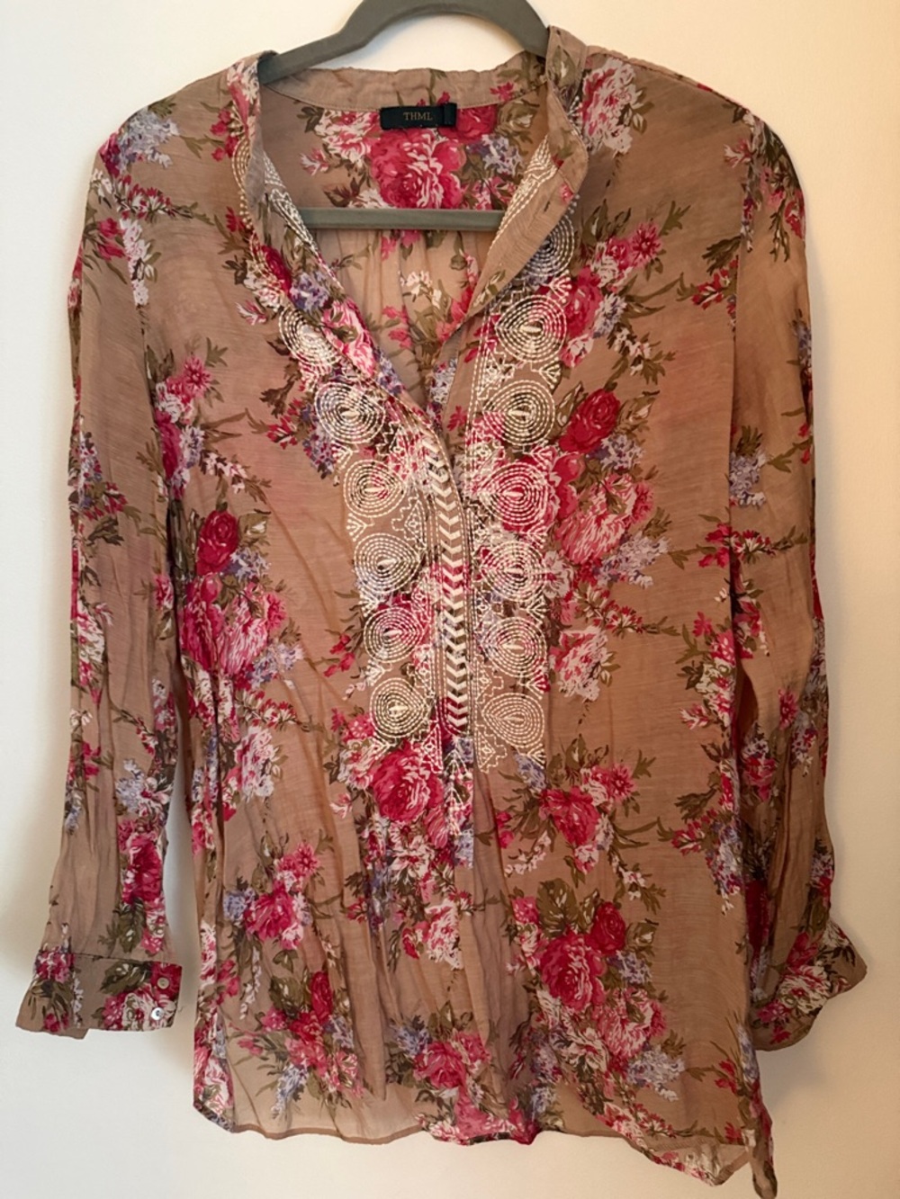 THML Floral Embroidered Beige-Pink Women's Tunic